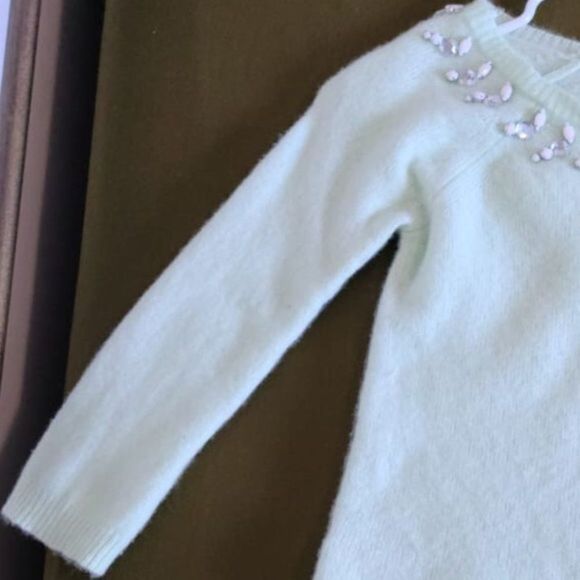 Ann Taylor Rhinestone Beaded‎ Mint Green Sweater - Picture 3 of 9